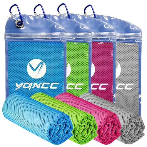 YQXCC 4 Pack Cooling Towels, 40"x12", Ice Cool Towels for Neck & Face | Soft Breathable Microfiber, Instant Cooling Neck Wraps for Yoga, Golf, Gym, Running, Hiking, Camping & Hot Weather Activities - color: Light Gray, Light Blue, Green, Rose Red