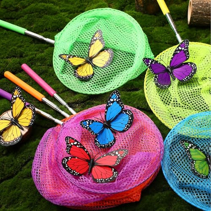 Kids Telescopic Butterfly Fishing Nets Colorful Bug Catching Nets Outdoor Tools for Catching Butterfly Insects Bug Fish Ladybird, Extendable from 6.5 Inch to 34 Inch