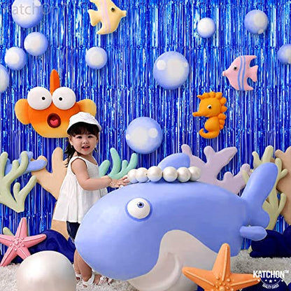 KatchOn Xtralarge Blue Fringe Backdrop - 8x3.2 Feet, Pack of 2 | Blue Streamers, Ocean Decorations | Under The Sea Party Decorations