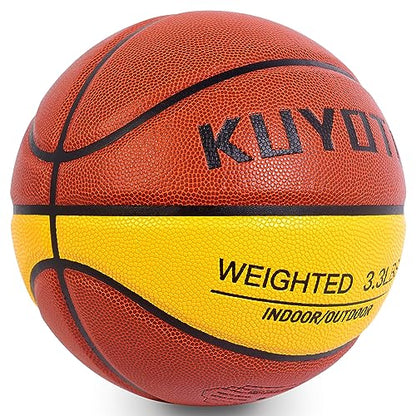 KUYOTQ 3LBS/3.3LBS/2.2LBS Weighted Heavy Training Basketball 29.5/28.5" in and Outdoor Improving Handling Dribbling Passing Rebounding Skill Composite Size 7/6 Weighted Training Basketball Equipment - color: Brown+Yellow, size: Size 7 Adult & Pro - 29.5"-
