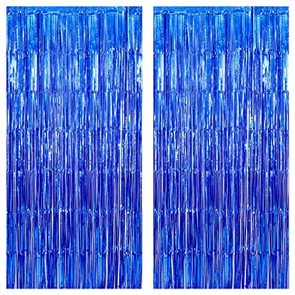 KatchOn Xtralarge Blue Fringe Backdrop - 8x3.2 Feet, Pack of 2 | Blue Streamers, Ocean Decorations | Under The Sea Party Decorations