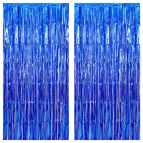 KatchOn Xtralarge Blue Fringe Backdrop - 8x3.2 Feet, Pack of 2 | Blue Streamers, Ocean Decorations | Under The Sea Party Decorations