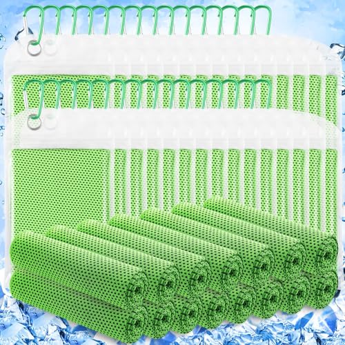 Hosuly 30 Pack Cooling Towels Bulk Microfiber Breathable, Bright Green | 40"x12" Ice Cold Neck Towel, Soft Chilly Rags for Gym Yoga Running Sports, Instant Cooling Relief for Fitness Camping Outdoor - color: Bright Green