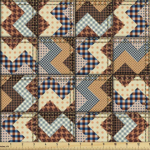 Lunarable Chevron Fabric by The Yard, Old Fashioned Chevron Insignia Motif with Zigzag Lines Curves in Earthy Colors, Decorative Fabric for Upholstery and Home Accents, 2 Yards, Brown Cream - color: Brown Cream, size: Upholstery Fabric 2 yards