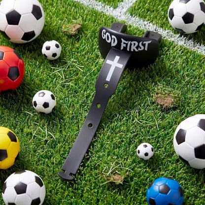Outus Faith Cross Football Mouth Guard with Connected Strap, God First - style: GOD FIRST