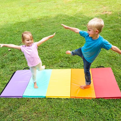 Hearthsong Tumbling Mat for Kids, 5-Panel Thick 1.25" Foldable Exercise Mat for Yoga, Pilates, Stretching, Folding Gymnastics Mats at Home, Gym Workout