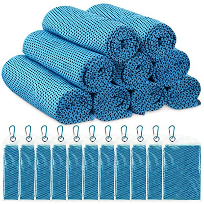 Redbaker 20 Pack Cooling Towels, 40"x12" Ice Breathable Soft Chilly Sweat Rag with Bags for Neck and Face Yoga Gym Running Golf Workout Sports Camping(Light Blue) - color: Light Blue