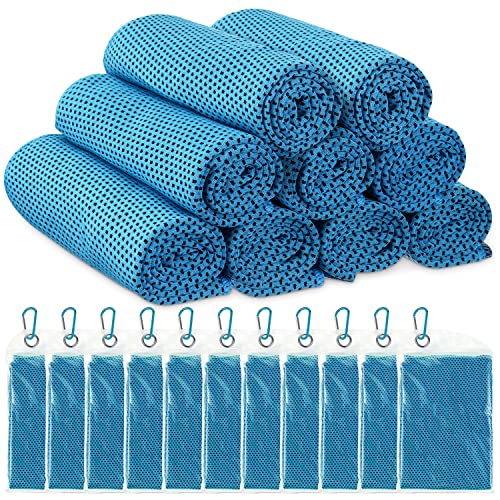 Redbaker 20 Pack Cooling Towels, 40"x12" Ice Breathable Soft Chilly Sweat Rag with Bags for Neck and Face Yoga Gym Running Golf Workout Sports Camping(Light Blue) - color: Light Blue