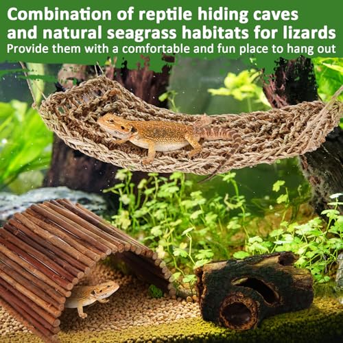 Bearded Dragon Tank Accessories Reptile Bridge Hammock Plants Jungle Climber Vines Terrarium Branch Plants Habitat Decoration for Hiding Climbing Snake Gecko Lizard Chameleon