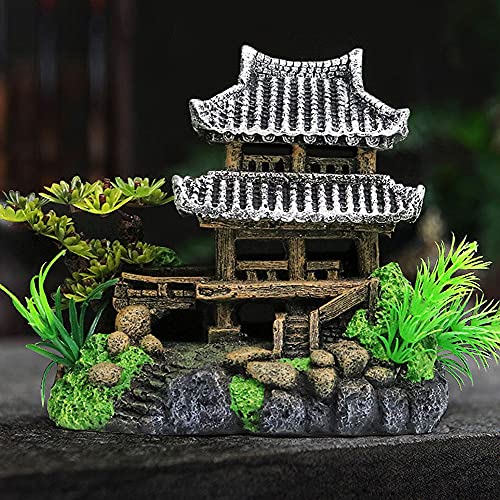 IBWell Classical Lifelike Chinese Landscape Resin Aquarium Castle Decorations Fish Tank Ornaments (Building)