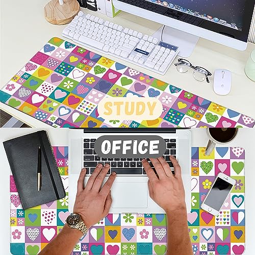 Extended Gaming Mouse Pad Checkered Heart Flower Large Mousepad with Stitched Edges,Anti-Slip Rubber Base Keyboard Mouse Mat Desk Pad for Gaming Home Office 35.4 x 15.7 inches - color: Checkered Heart Flower