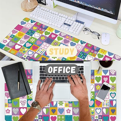 Extended Gaming Mouse Pad Checkered Heart Flower Large Mousepad with Stitched Edges,Anti-Slip Rubber Base Keyboard Mouse Mat Desk Pad for Gaming Home Office 35.4 x 15.7 inches - color: Checkered Heart Flower