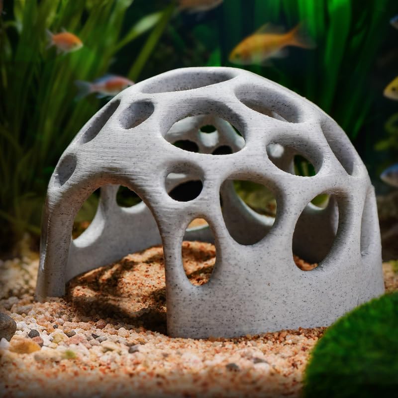 3D Printed Aquarium Decor,Fish Hideout for Beta Fish, Medium & Small Fish House Decorations (Grey)