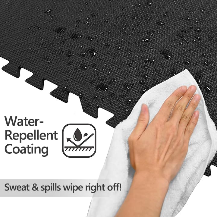 BODYTECH Interlocking EVA Soft Foam & Rubber Floor Mats 18"x18"x1/2", 32 Tiles(72 sqft), Black - Ideal for Home Gym, Kids Playroom, Workout & Pool | Shock - Absorbent, Waterproof Black