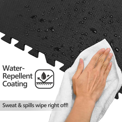BODYTECH Interlocking EVA Soft Foam & Rubber Floor Mats 18"x18"x1/2", 32 Tiles(72 sqft), Black - Ideal for Home Gym, Kids Playroom, Workout & Pool | Shock - Absorbent, Waterproof Black