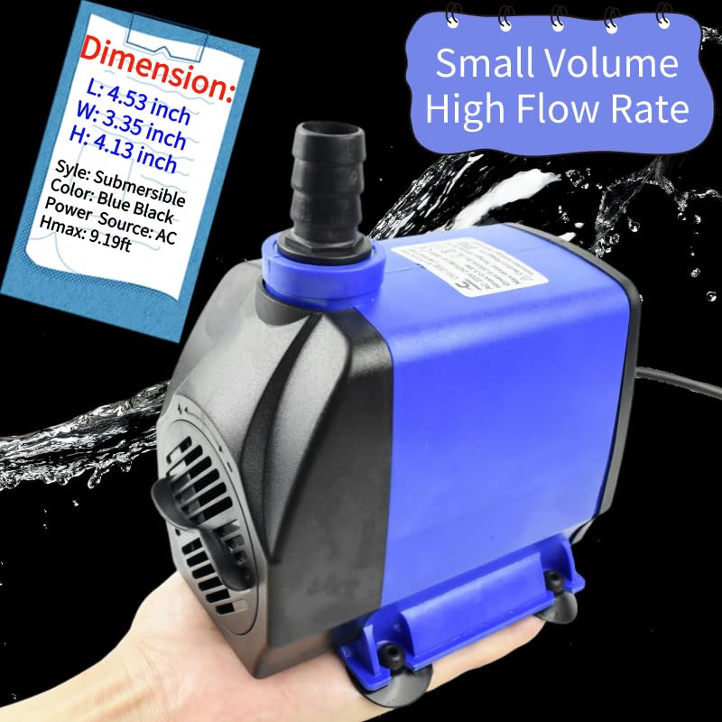 Conquerall CHA-2800 800GPH 3100L/H AC 110V Submersible Pump 55W Adjustable High-Flow Water Pump for Aquariums, Hydroponic Systems, Waterfalls, Ponds, Soilless Plants and Pet Fountains - size: 800GPH-55W