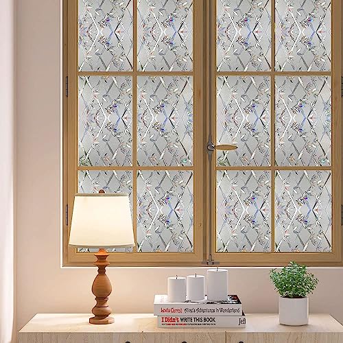 Window Privacy Film, 3D Stained Glass Film, Vinyl Decorative Window Decals, Static Cling Window Film Non-Adhesive Removable (35.4 x 157.4 inch) - size: 35.4'' x 157.4'' (90 x 400 cm)