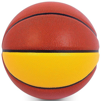 KUYOTQ 3LBS/3.3LBS/2.2LBS Weighted Heavy Training Basketball 29.5/28.5" in and Outdoor Improving Handling Dribbling Passing Rebounding Skill Composite Size 7/6 Weighted Training Basketball Equipment - color: Brown+Yellow, size: Size 7 Adult & Pro - 29.5"-