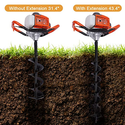 Dyrabrest 71CC Petrol Earth Auger Post Hole Digger Auger with 3 Drills （Ground Drill 4"/ 6"/ 8" Bits ）+ Extension Bar 12"