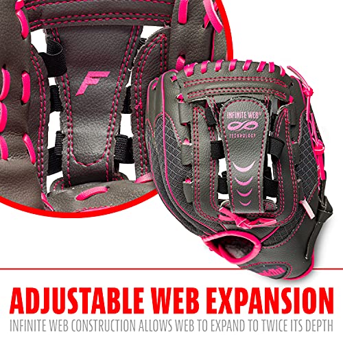 Franklin Sports Youth Teeball Gloves - Shok Sorb Kids Baseball + Teeball Mitt - Boys + Girls Fielder Gloves - 10.5" Inch - color: Graphite/Pink