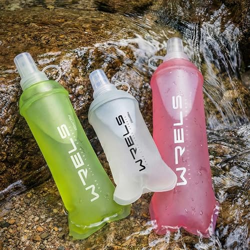 WRELS Running Water Bottle,250ml/350ml/500ml TPU Soft Flask,Collapsible Water Bottles for Hydration Vests and Running Belts Backpack, Soft Water Bottles For Hiking Cycling Climbing - color: White-350ml*2