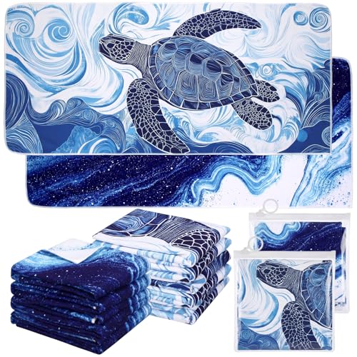 Mindsoft 12 Pack Blue Ocean Cooling Towels 35"x15" Instant Evaporative - style: Nautical