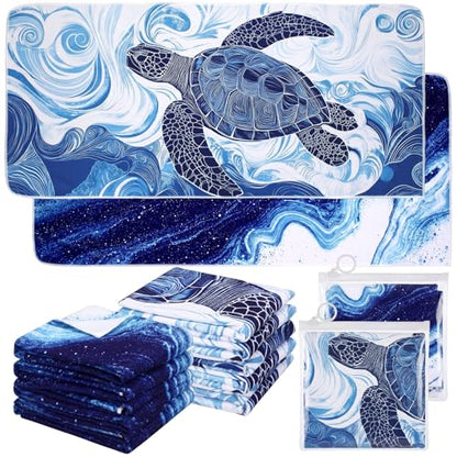 Mindsoft 12 Pack Blue Ocean Cooling Towels 35"x15" Instant Evaporative - style: Nautical