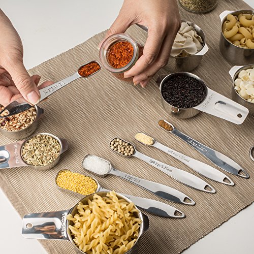 13-piece Measuring Cups and Spoons Set, 18/8 Stainless Steel Heavy Duty Ergonomic Handle with Ring Connector, Silver - color: Silver, size: 13 Piece