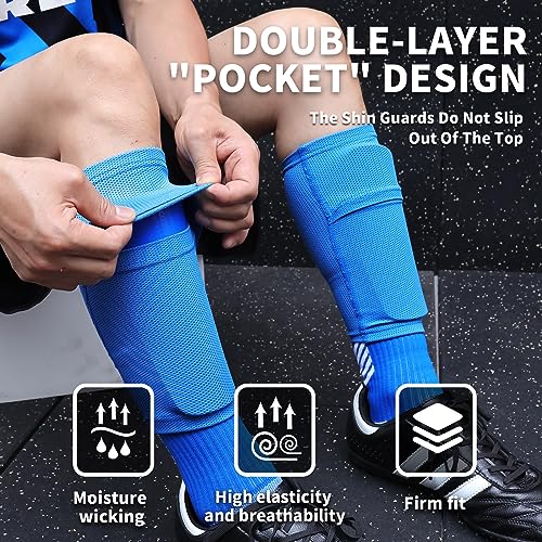 LPONJAR Soccer Shin Guards for Kids Youth Adults - color: Blue, size: Medium ( 4'3" - 4'11" Tall )