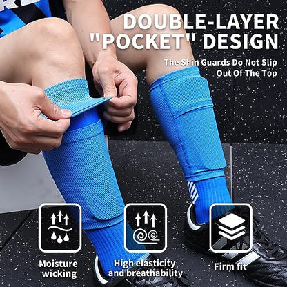 LPONJAR Soccer Shin Guards for Kids Youth Adults - color: Blue, size: Medium ( 4'3" - 4'11" Tall )