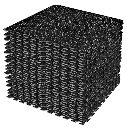 Sivan Fitness 1/2" Thick Rubber Top High-Density EVA Foam Gym Flooring for Home Gym - 48 Sq Ft Exercise Mat Tiles for Workout, Yoga, MMA, Heavy Exercise Equipment Mat - 12 Interlocking Gym Floor Mat - color: Black, style: 18 Tiles (72 sq. ft.)