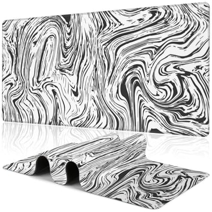 Black and White Marble Desk Mat,Large Abstract Marble Texture Gaming Keyboard Mouse Pad,Non-Slip Rubber Base Desk Pad Thick Stitched Edges Waterproof Mousepad Mouse Mat 31.5"x11.8" - color: White and Black Marble