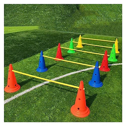 YXXSDP Professional Hurdle Cone Set, Adjustable Training Cones and Agility Poles, Multi-Sports Practice Equipment for Kids Pets Adult - color: Round Cones+1m Pole