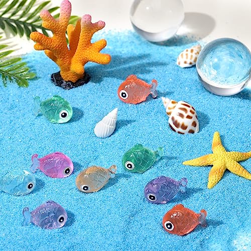 Barydat 48 Pcs Luminous Mini Resin Fish Summer Mini Resin Animals Miniatures Fish Figures Tiny Animals Figures Glow in The Dark Micro Landscape Dollhouse Garden DIY Decoration