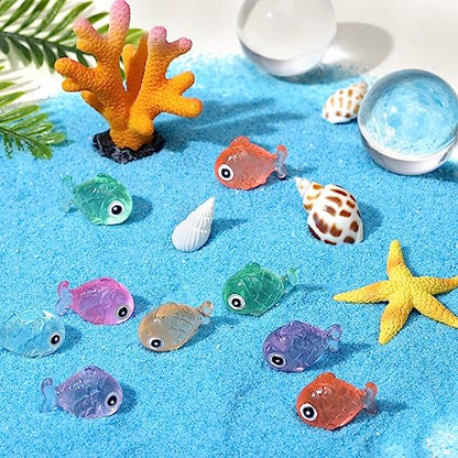 Barydat 48 Pcs Luminous Mini Resin Fish Summer Mini Resin Animals Miniatures Fish Figures Tiny Animals Figures Glow in The Dark Micro Landscape Dollhouse Garden DIY Decoration