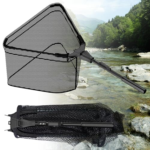 Pawfly Fishing Net with Collapsible Aluminum Handle and Nylon Mesh for Aquarium Pond Freshwater and Saltwater, Minnow Net for Bait and Trout, Portable Fishing Landing Net - size: 12" x 14"