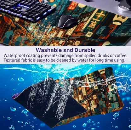 Cute Japanese Street Keyboard Desk Mat, Tokyo Night View Computer Mouse Mat | The Surface Of The Mouse Pad Is Designed With Fiber Woven Material, And The Base Is Made Of Natural Anti Slip Rubber. - color: Tokyo Street