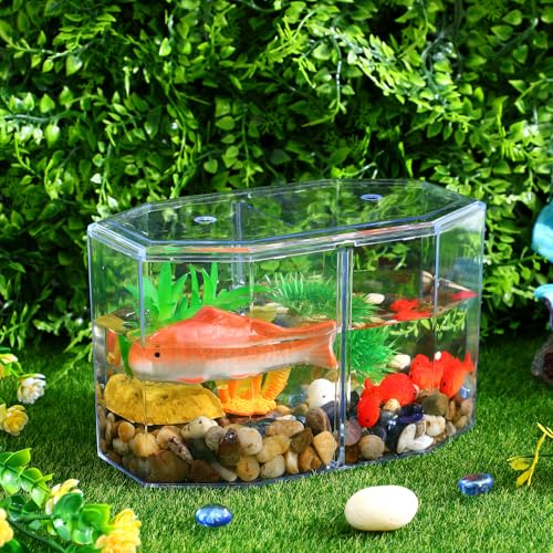 Alipis Octagonal Acrylic Betta Fish Breeding Box with Dual Compartments, High Transparency Isolation Hatchery Tank for Small Tropical Fish, Desktop Aquarium Separation Container