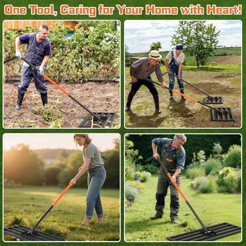 COZEER 30" x 10" Lawn Leveling Rake, Heavy Duty Stainless Steel Leveler Tool with 78" Adjustable Handle, Garden Yard Lawn Care for Garden, Golf Course, Farm and Pasture