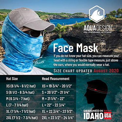 Aqua Design Fishing Hunting Masks Neck Gaiter: Men and Youth UPF 50+ Sun Mask Protection: Camo Face Cover Balaclava Bandana - color: Aqua Sky, size: Small