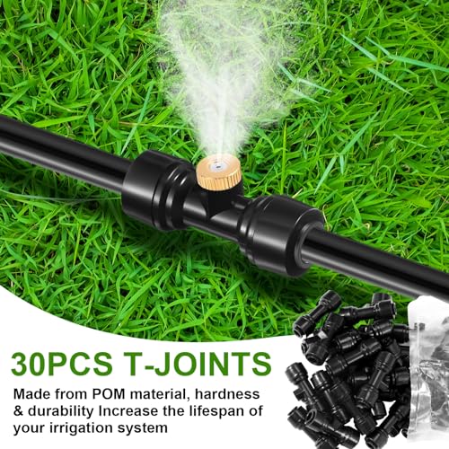 30 Pcs 1/4" Drip Irrigation Tee Connectors for Tube Quick Connect Parts Fittings for 1/4 Inch(6.35mm) Tubing or Sprinkler(Pom,Misting Nozzle,Black) - size: Black, style: Misting Nozzle