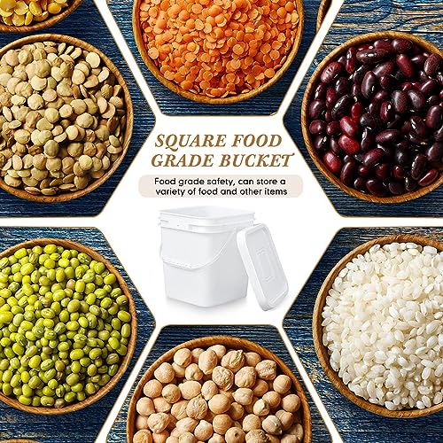 10 Pcs 3.5 Gallon Square Food Grade Bucket with Lid Plastic Buckets Pail with Handle Lid Heavy Duty Buckets for Storing Dry Food Charcoal Camping Fishing(White) - color: White, style: Square