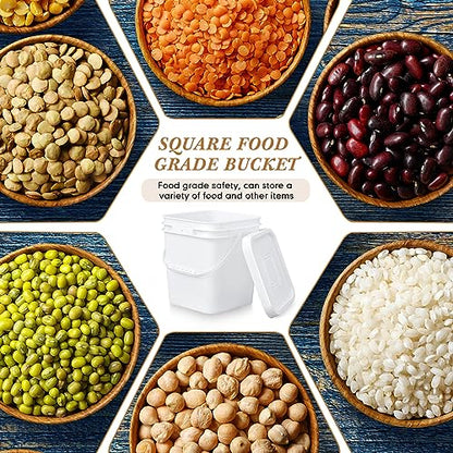10 Pcs 3.5 Gallon Square Food Grade Bucket with Lid Plastic Buckets Pail with Handle Lid Heavy Duty Buckets for Storing Dry Food Charcoal Camping Fishing(White) - color: White, style: Square