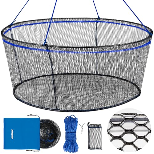 Foldable Fishing Net, Landing Fishing Pier Nets 31"/40" Hoop, Drop Net for Pulling Up Fish with Rope, Portable Bridge Fishing Net for Minnows, Crawfish, Shrimp - size: Rubber - 31 Inch Hoop