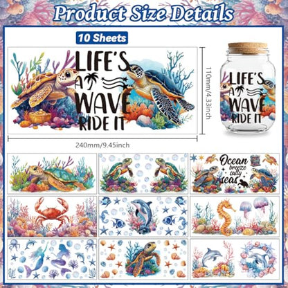 UV DTF Cup Wraps Transfer Stickers Marine Life Pattern, 10 Sheets Waterproof Custom Vinyl Transfer Sticker 16oz Coffee Glass Cup Tumbler Bottle Mug Decals for Men Women - style: Marine Life
