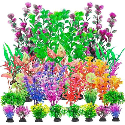30Pcs Aquarium Plants, Fish Tank Accessories Artificial Aquatic Plants,Full Set of Fish Tank Decorations, Various Sizes