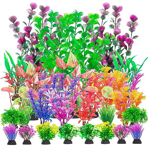 30Pcs Aquarium Plants, Fish Tank Accessories Artificial Aquatic Plants,Full Set of Fish Tank Decorations, Various Sizes