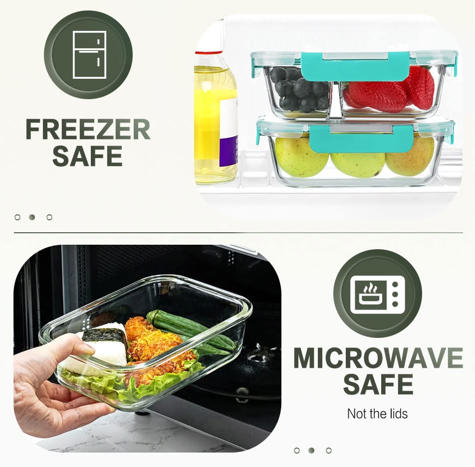 10 Packs 30 oz Glass Meal Prep Containers,Glass Food Storage Containers with Lids,Airtight Lunch Bento Boxes, Microwave, Oven, Freezer and Dishwasher,Green