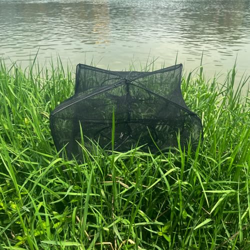 Fishing Bait Trap Collapsible Fish Bucket Net Lightweight Aluminum Pole Non-Slip Handle Catch Small Fish Crab Crawfish Cage 4 Hole