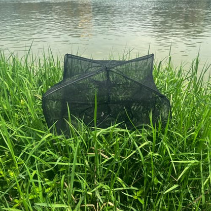 Fishing Bait Trap Collapsible Fish Bucket Net Lightweight Aluminum Pole Non-Slip Handle Catch Small Fish Crab Crawfish Cage 4 Hole